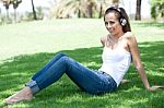 Young Woman Listening Music Stock Photo