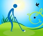 Man Teeing Off Shows Golf Course And Golfing Stock Photo