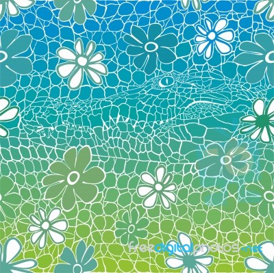 Background With Colored Crocodile Skin And Flowers Stock Image