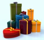 Celebration Giftboxes Indicates Cheerful Greeting And Package Stock Photo