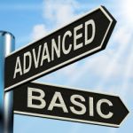 Advanced Basic Signpost Shows Product Versions And Prices Stock Photo