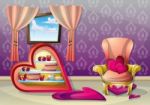 Cartoon  Illustration Interior Valentine Room With Separated Layers Stock Photo