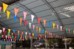 Colorful Flags In School Swimming Pool Stock Photo