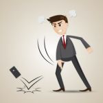 Cartoon Angry Businessman Throwing Cellphone Stock Photo