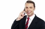 Corporate Male Consultant Talking Over Cellphone Stock Photo