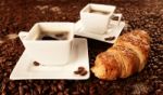 Cups With Coffee And Coffee Beans Stock Photo