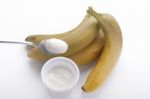 Yogurt To The Banana Stock Photo