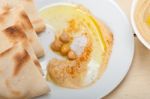 Hummus With Pita Bread Stock Photo