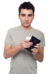 Man Showing His Wallet Stock Photo