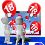 Number 18 Balloons From Monitor Show Internet Invitation Or Cele Stock Photo