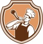 Chef Cook Blowing Bullhorn Shield Retro Stock Photo