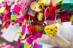 Seoul - March 28 : Love Padlocks At N Seoul Tower Or Locks Of Love Is A Custom In Some Cultures Which Symbolize Their Love Will Be Locked Forever At Seoul Tower On March 28,2015 In Seoul,korea Stock Photo