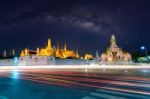 Temple Thailand With Milky Way Process - Bangkok City Wat Phra K Stock Photo