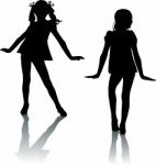 Dancing Silhouettes Children Stock Photo