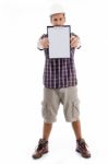 Standing Engineer Showing Writing Pad Stock Photo