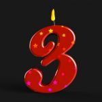 Number Three Candle Shows Colourful Birthday Candles Stock Photo