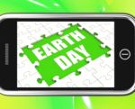 Earth Day Tablet Shows Environmentally Friendly Sustainable And Stock Photo