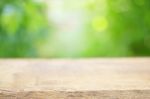 Outdoor Wooden Table View Stock Photo