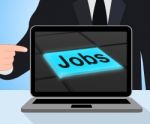 Jobs Button Displays Hiring Recruitment Online Hire Job Stock Photo