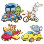 Funny Vehicle And Animal Set Stock Photo