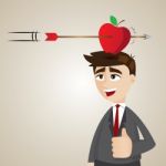 Cartoon Businessman With Targeted Apple On His Head Stock Photo