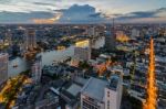 Bangkok Cityscape And Chaophraya River With Cloud Stock Photo