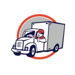 Delivery Van Driver Thumbs Up Circle Cartoon Stock Photo