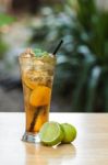 Iced Lemon Tea With Mints Stock Photo