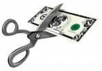 Scissors Cutting Dollar Bill Stock Photo