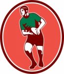 Rugby Player Running Passing Ball Retro Stock Photo