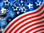 American Flag Background Means Snowing Winter And States Stock Photo