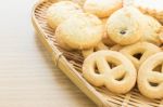 Cookies In Bamboo Bowl Stock Photo