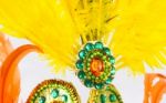 Helmet Decorated With Bright Stones And Feathers For Carnival Stock Photo