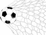 Soccer Football In Goal Net Stock Photo