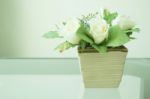 Bouquet Of Artificial White Rose Flowers Decorated Stock Photo