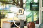 Cctv Camera In Front Of The Village, Residence Stock Photo