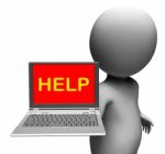 Help On Laptop Shows Helping Customer Service Help Desk Or Suppo Stock Photo