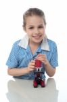 School Girl With Microscope Stock Photo