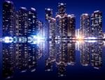 Busan Cityscape With Reflection Effact, South Korea Skyline.( Dark Tone) Stock Photo