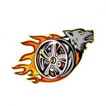 Wolf On Flaming Wheel Rim Stock Photo