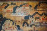 The Famous Beautiful Wall Murals In Wat Ubosatharam In Uthai Thani Stock Photo