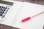 Open Blank Notebook With Pencil Stock Photo