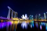 Singapore Cityscape At Night Stock Photo