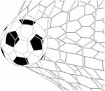 Soccer Football In Goal Net Stock Photo