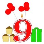 Number Nine Candle Shows Party Decorating Or Birthday Celebratin Stock Photo