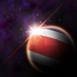 Costa Rica Flag On 3d Football With Rising Sun Stock Photo