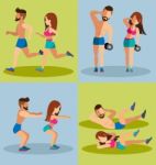 Couple Running And Weight Training Basic Stock Photo