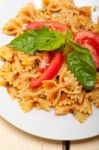 Italian Pasta Farfalle Butterfly Bow-tie And Tomato Sauce Stock Photo