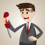 Cartoon Businessman With Broken Telephone Stock Photo