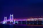 Gwangan Bridge And Haeundae At Night In Busan,korea Stock Photo